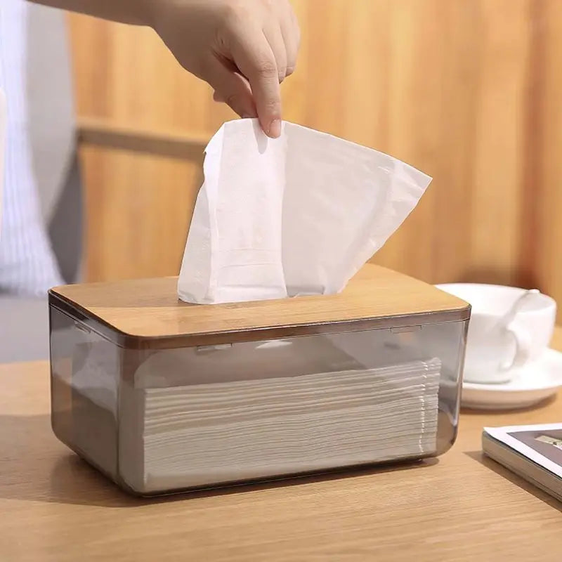 Bambus hölzerne Abdeckung Plastik Tissue Box Papierhalter Dispenser Home Storage Case
