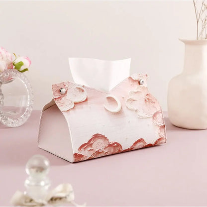 Ästhetische Leder rosa Tissue Case Large Storage Ölmalerei Papier Handtuch Box Creative Durable Serviettenhalter Home